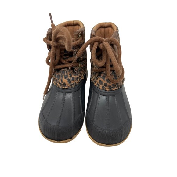 Sperry Girls Leopard Print Duck Boots Rubber Sole Lace-Up Size 8M - Picture 7 of 14
